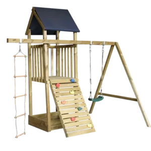 Huśtawka ogrodowa dla dzieci Lisa z domkiem drewniana Sobex